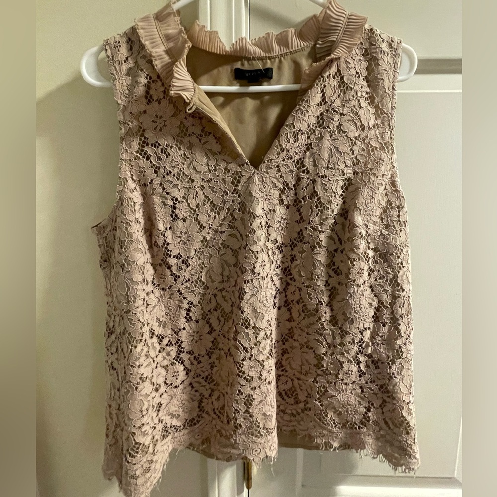 J. Crew Tan Sleeveless Ruffled Blouse